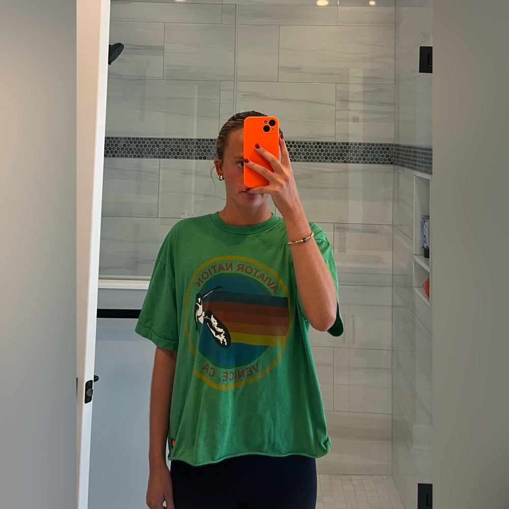 Aviator Nation Cropped Green Shirt